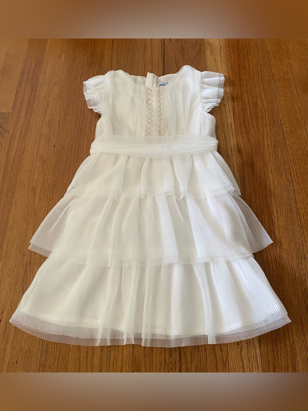 Mayoral White Tiered Pleated Tulle Formal Dress - Picture 1 of 8